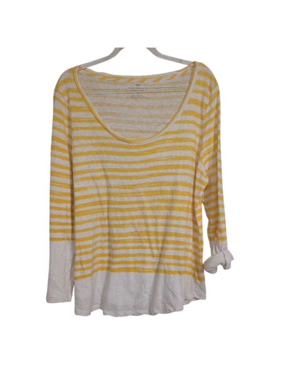 Talbots Stripe Shirt Womens Petite Size 1X Yellow Linen Cotton Lightweight Prepp